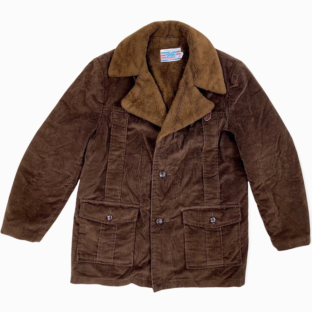 Vintage 70s Put-On Shop Corduroy Faux Fur Lined Brown Western Jacket Large Sz 42